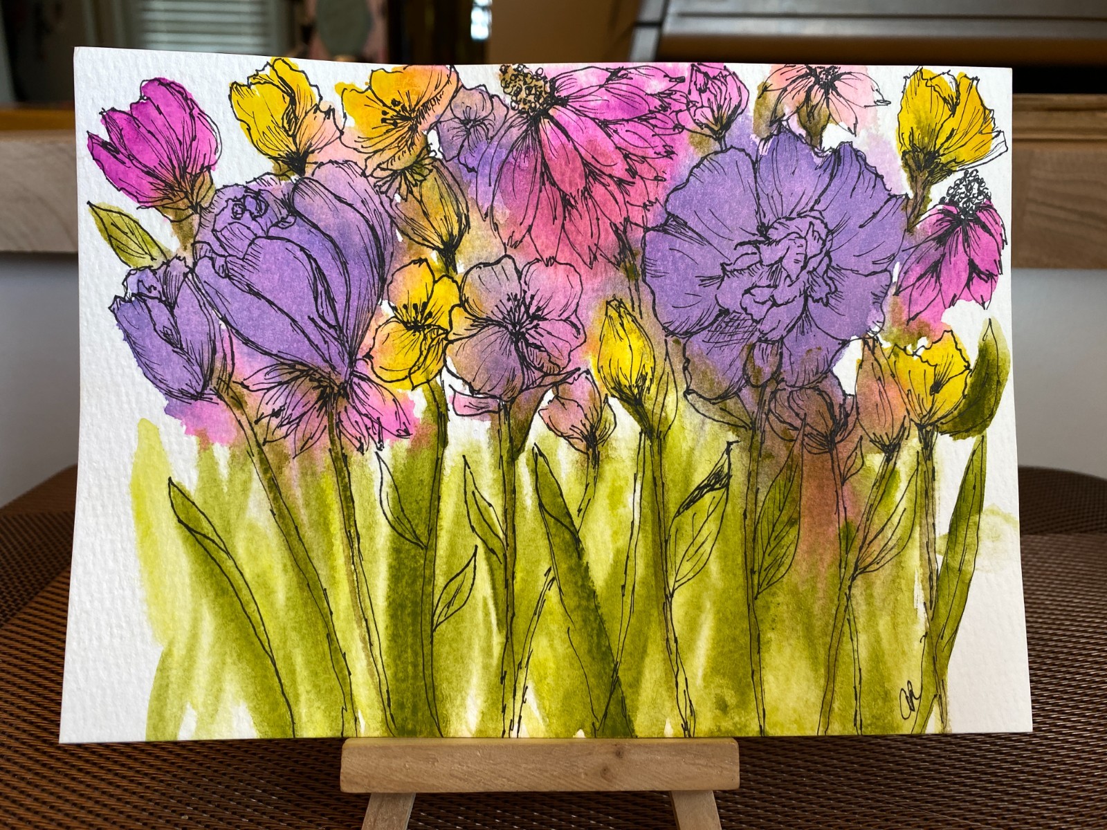 Original watercolor 7 in x 5 in «Floral Escape 1» by Angel Rose