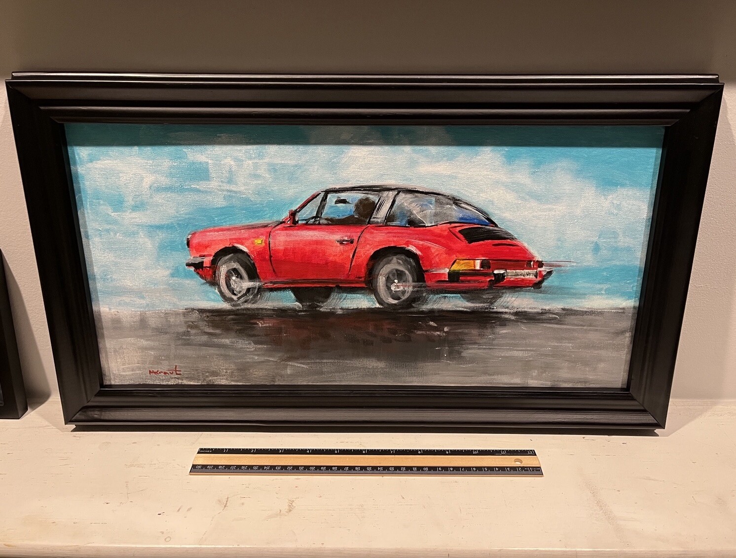 Original Porsche 911 Carrera Targa Red Sport Classic Car Painting Collectors Art
