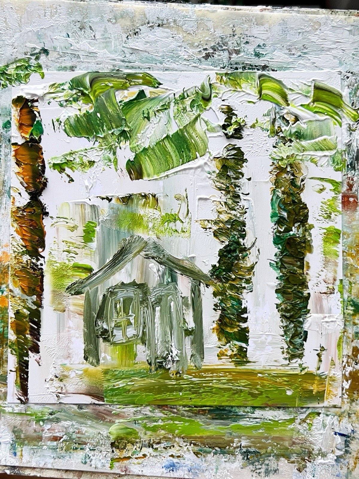 Caribbean Palm Cottage Painting • Relaxing Tropical Art • Modern Home Decor Gift