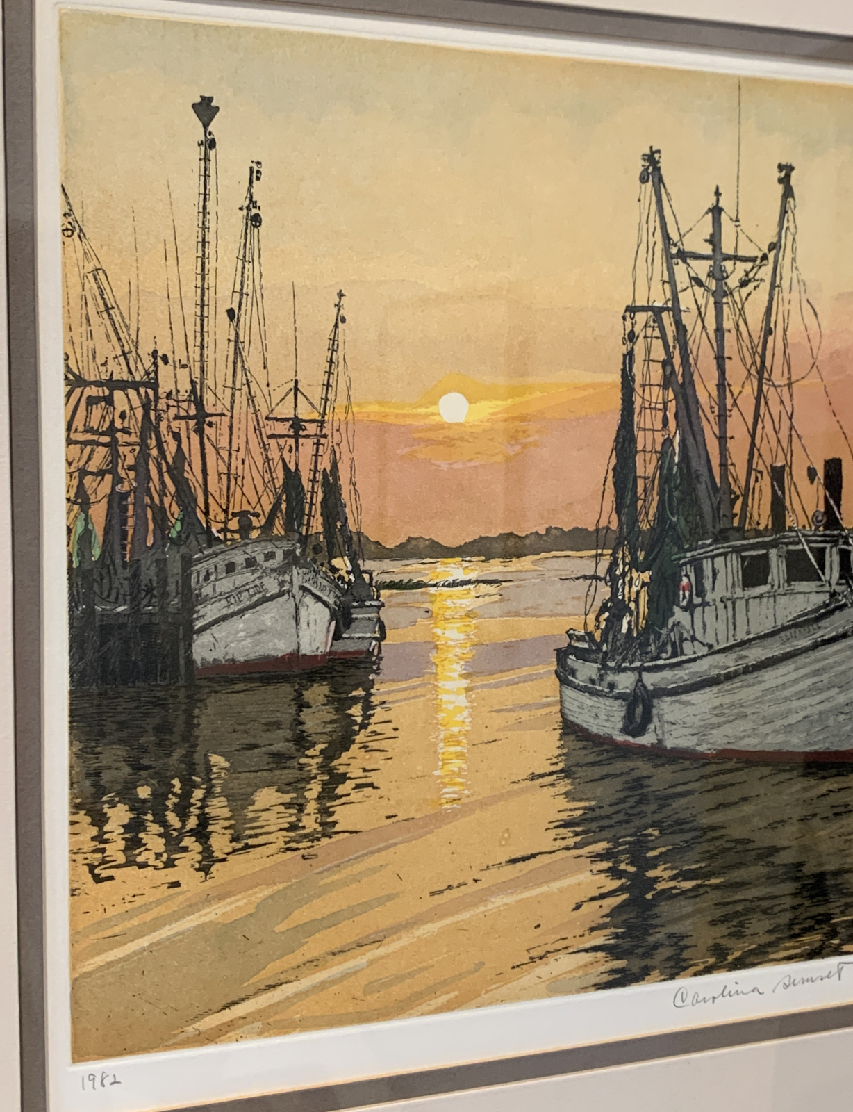 John Collette «Carolina Sunset» Framed Original Hand Colored Etching COA Signed