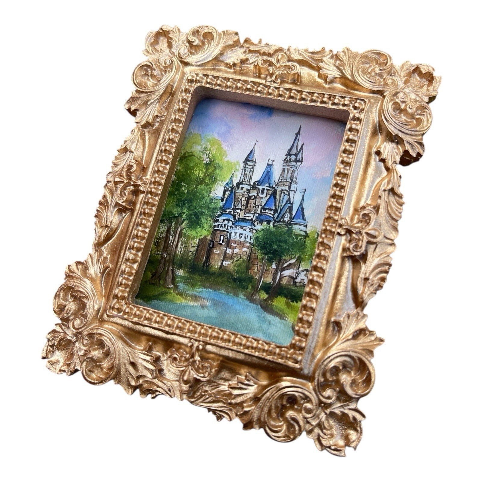 Disney Cinderella Castle portrait, mini gold framed print by artist, me!