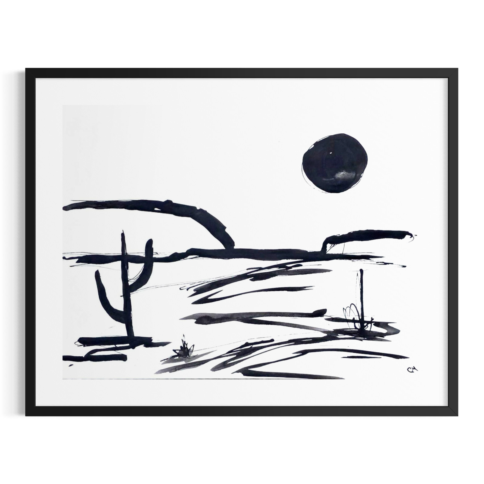 Original Abstract 9×12 Landscape Painting Minimalist Black White Home Decor Art