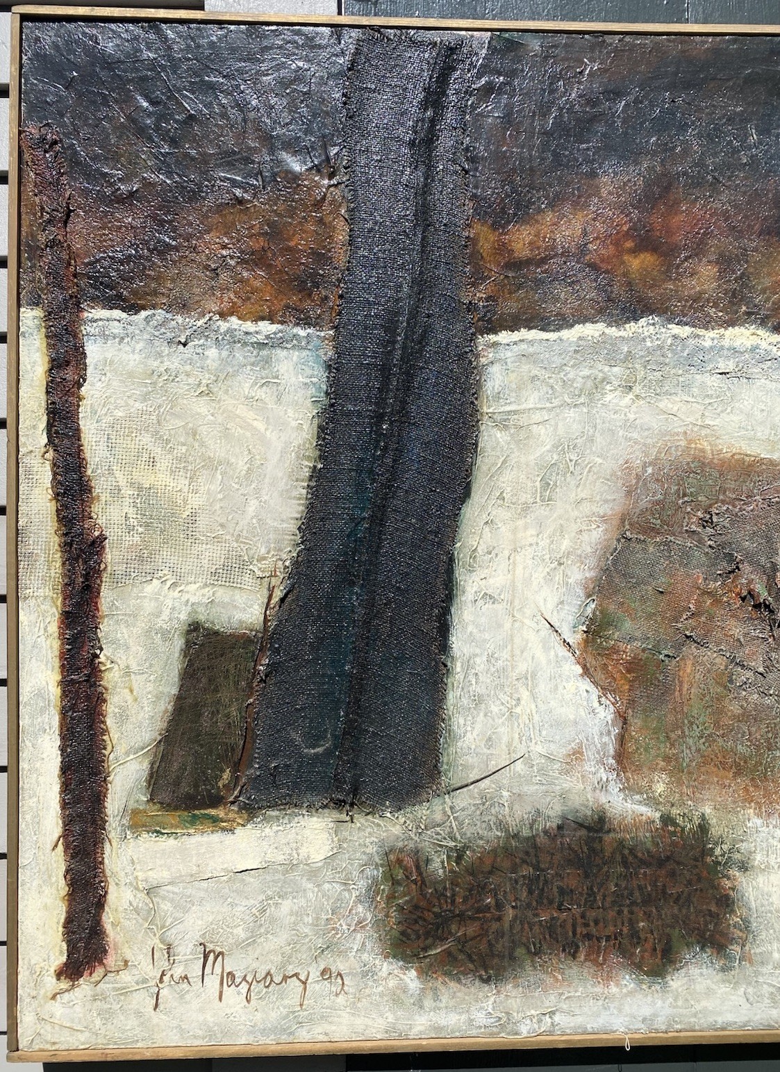 John D. Maziarz “Ledges & Edges” Oil Collage Canvas Abstract 40×56 Signed