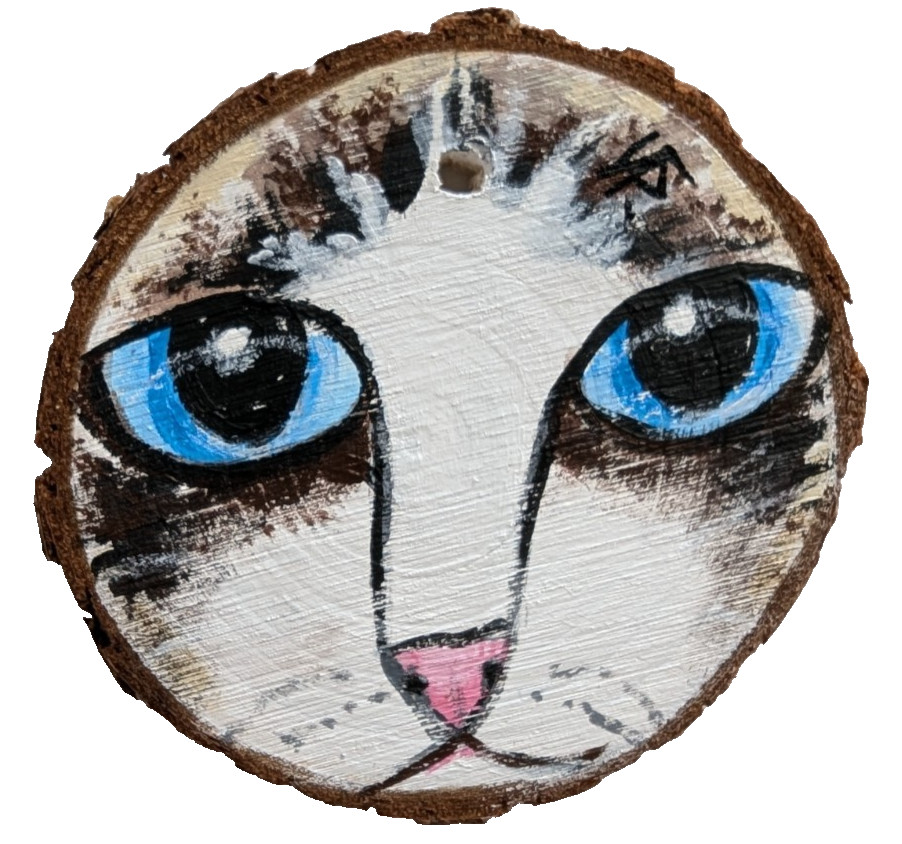 Cat Wood Ornament Painting Christmas Ragdoll Collectible Art By Samantha McLean