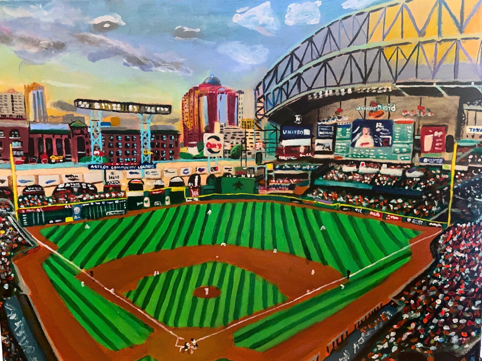 Houston Astros Daikin Park 18×24 Acrylic Painting MLB Ballpark