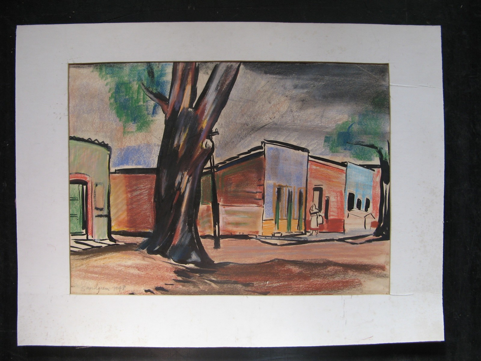 1948 NELSON SANDGREN (Oregon 1917-2006) Watercolor Painting MEXICAN TOWN vintage