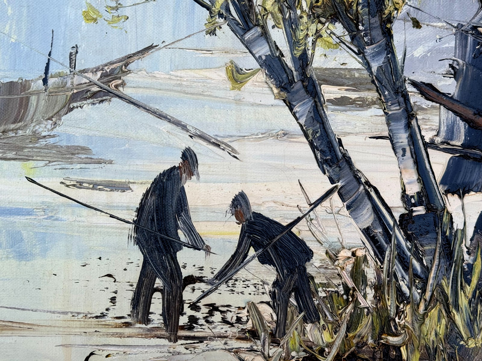 KEE FUNG NG K.F. OIL PAINTING CHINESE ASIAN ORIGINAL THICK IMPASTO PALETTE KNIFE