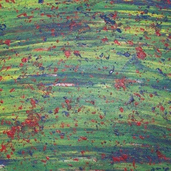 Original Abstract Acrylic Painting Green blue Yellow Canvas 8 x 10 Handmade Art