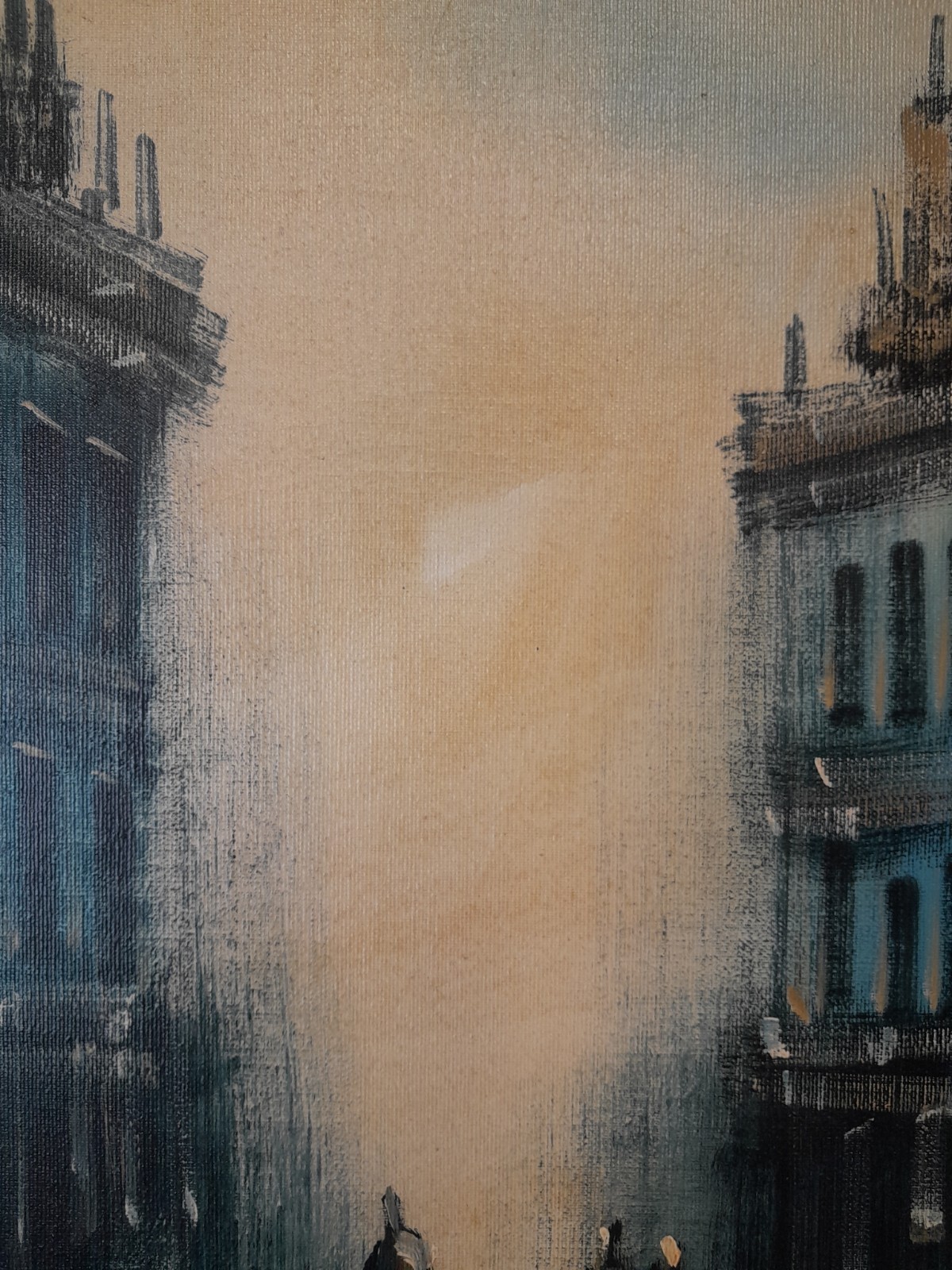 Vtg Mid Century Modern Paris Street Scene Oil Painting G Pierre Blue MCM Framed