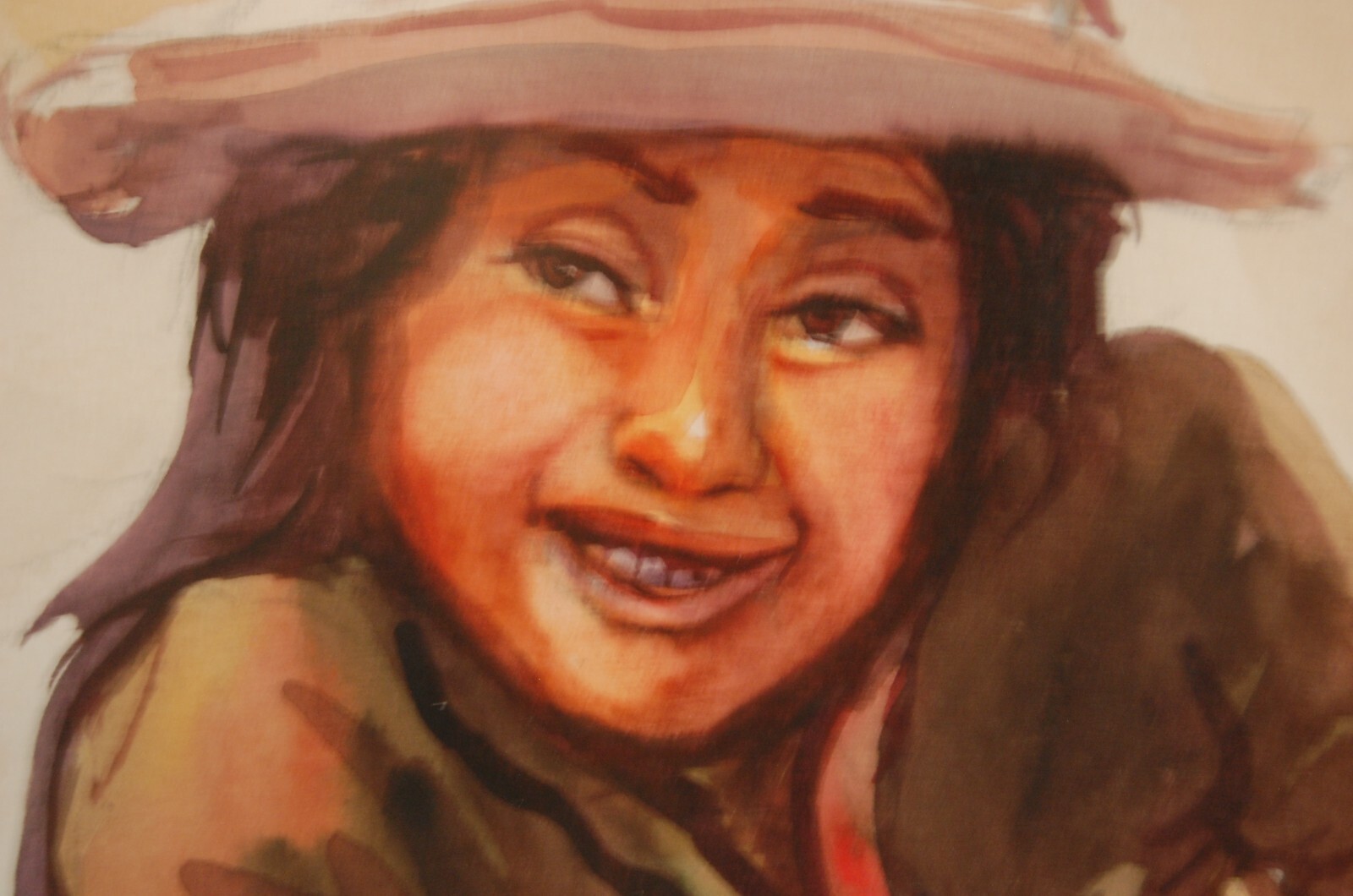 VINTAGE FRAMED MATTED ORIGINAL WATERCOLOR PAINTING OF PERUVIAN NATIVE GIRL CHILD
