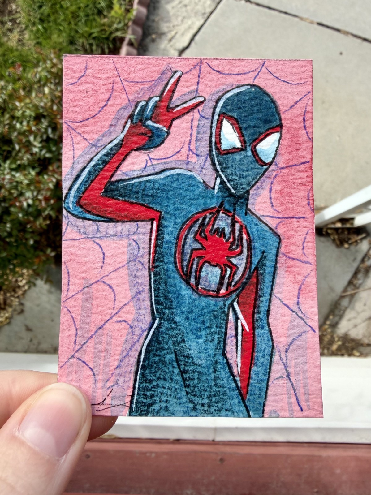 Original ACEO Spiderman Painting by Alannah Dyer- Mini Art 2.5×3.5 in. Miles