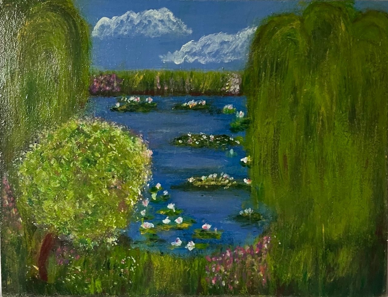 Painting Acrylic Hardboard Landscape Spring Lake River Swamp 10X8 inches Exclusi