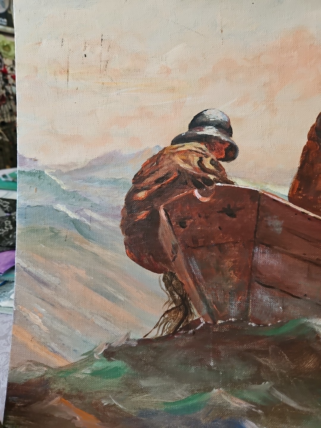 VTG 1981 The Herring Net Winslow Homer Oil Painting Copyist Signed Gary Mc Gaugh