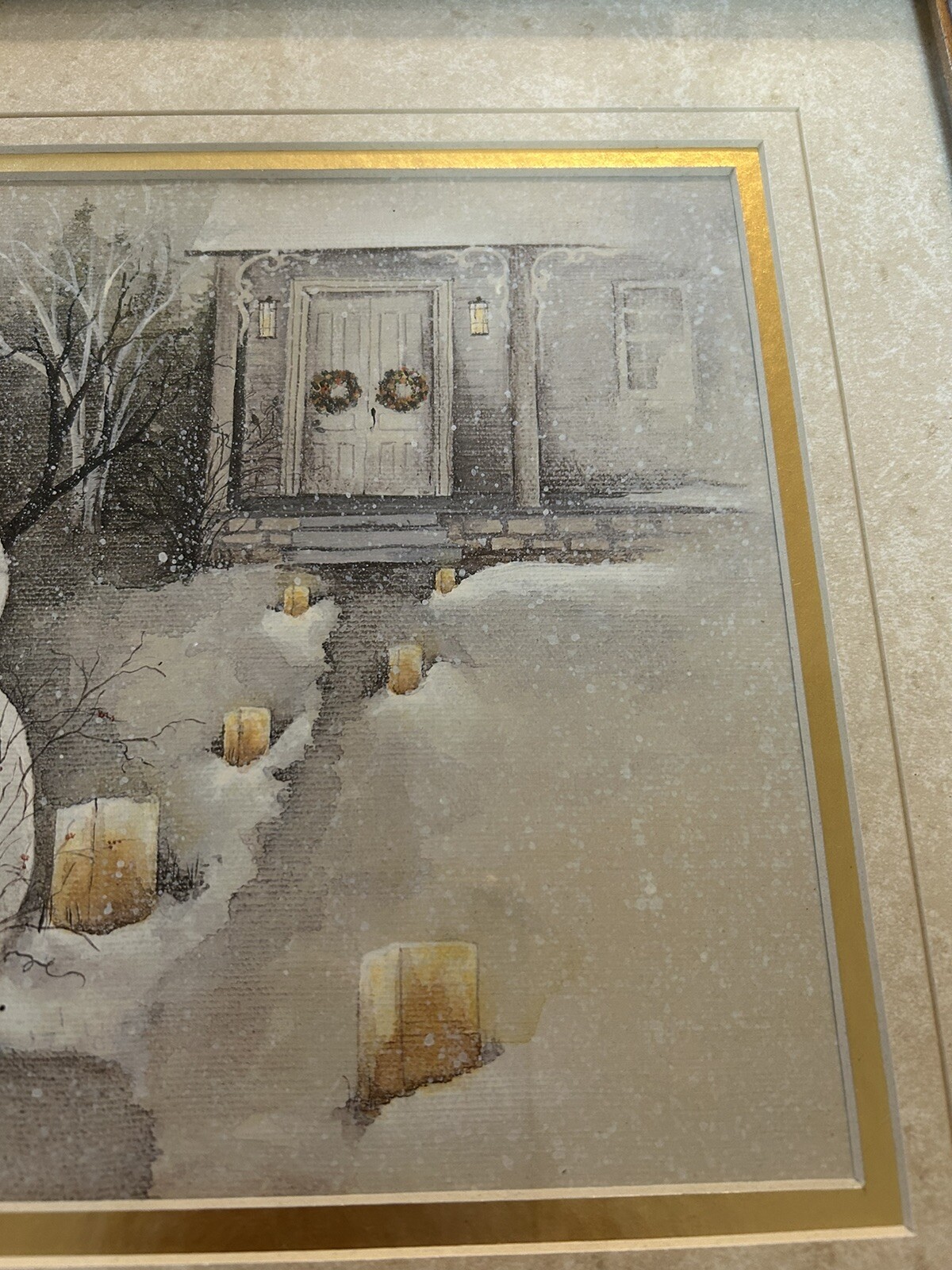 Farmhouse Chic Snowman “Light The Way…” By Pat Righter Framed In Gold Leaf