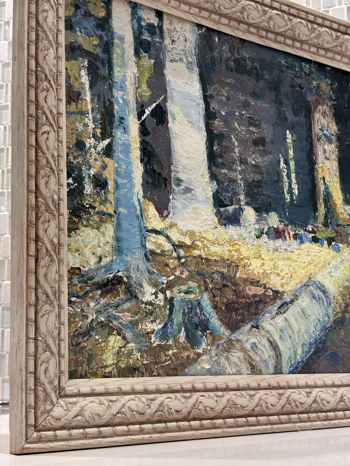 Original Signed Rustic Woodland Framed Painting, Anne Mike, Vintage Art Decor