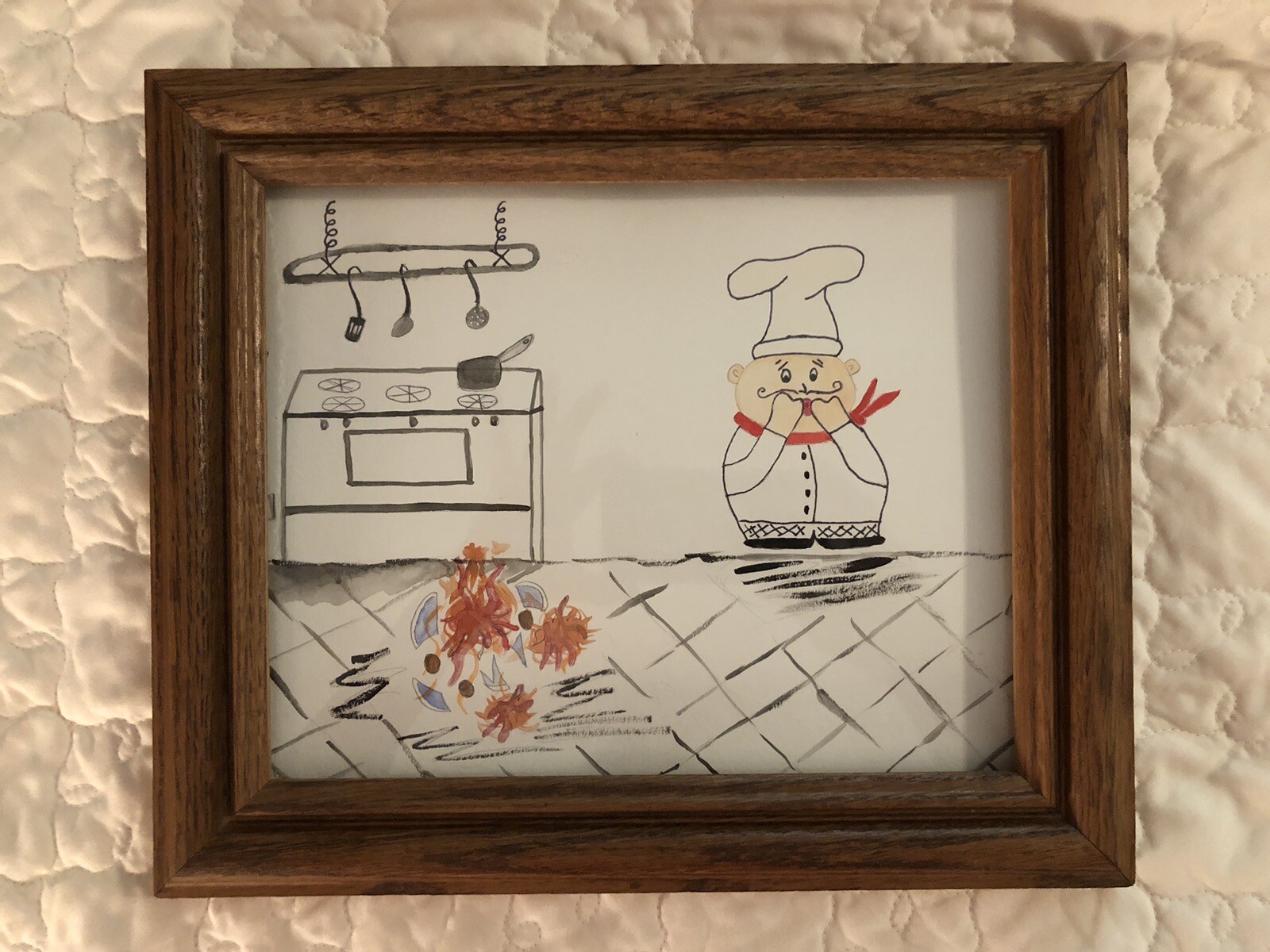 Fat Chef Watercolor Print-Spaghetti Hit the Floor – 8 1/2″ x 11″ Print