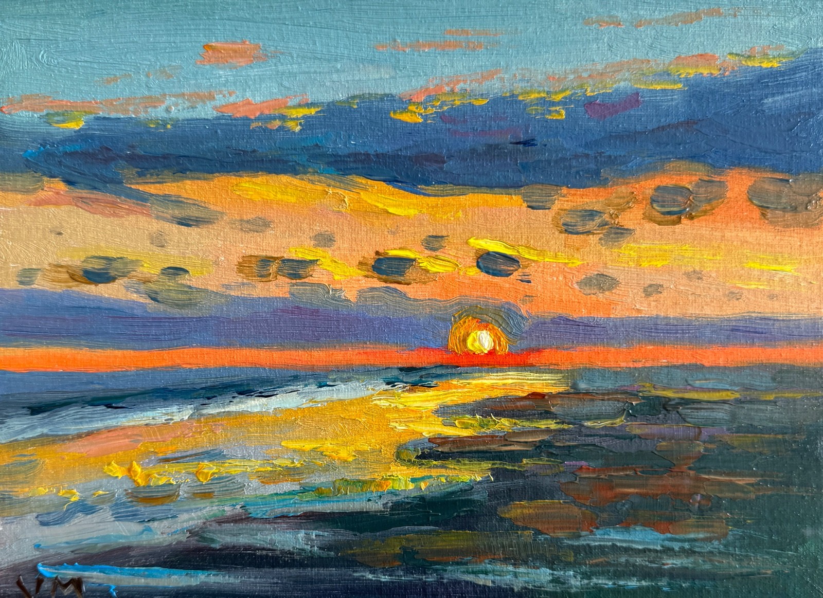 Seascape Original Oil Painting Beach Coastal Sunset Nautical Impressionist Art