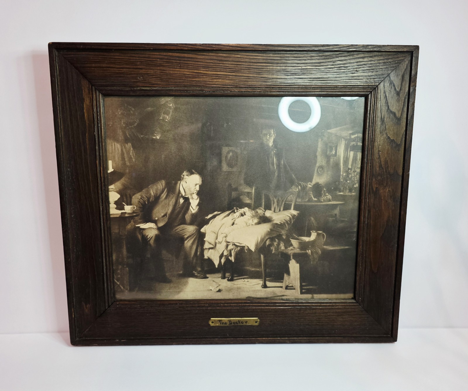 Antique Wood Framed Victorian Age Print of «The Doctor» 1891 by Sir Luke Fildes