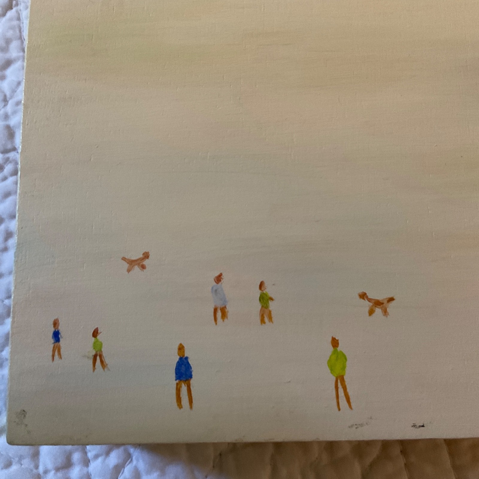 coast ocean Painting original beach tiny people life guard tower by Lori