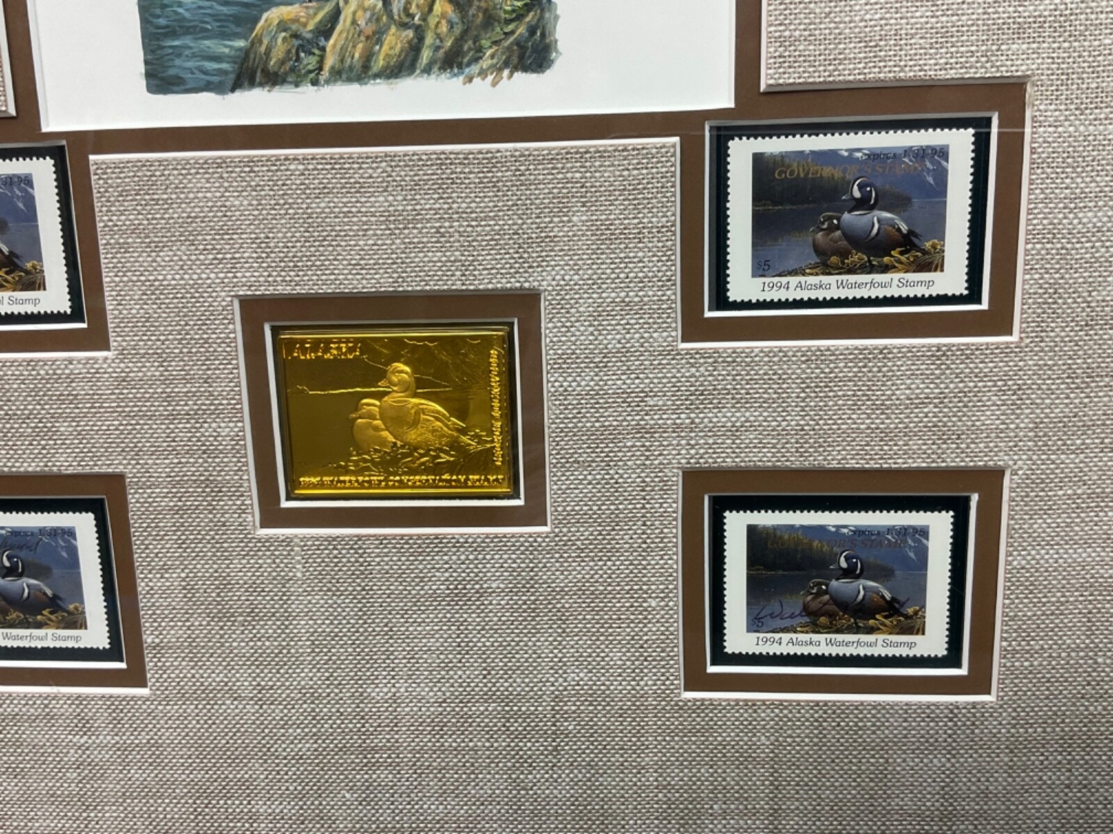 George Lockwood Orig Wildlife Duck Oil Painting Signed Art & Litho Stamps Alaska
