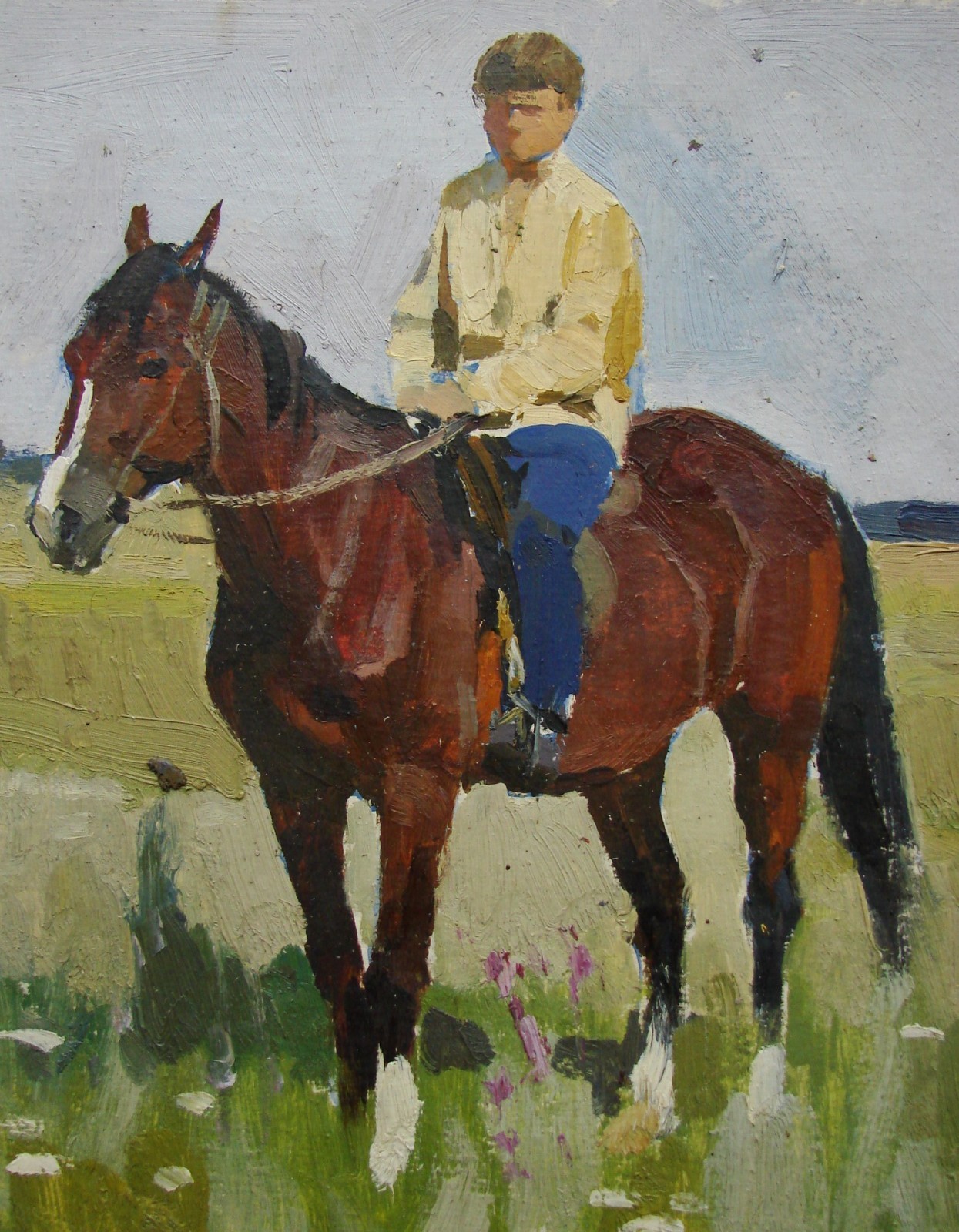 Ukrainian Soviet USSR Oil Painting impressionism realism young horseman rider