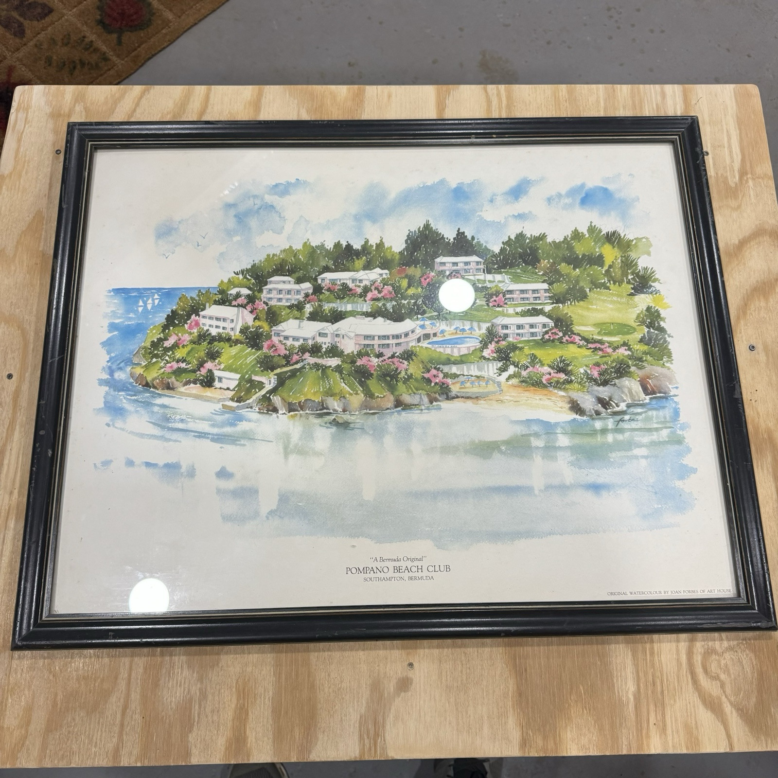 Joan Forbes Watercolor Painting Bermuda Island Landscape Signed Matted Frame