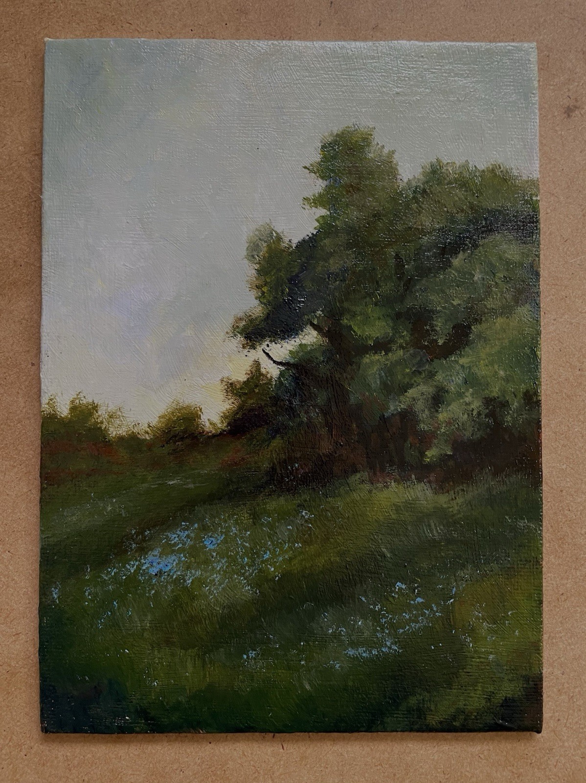 5×7 original acrylic painting on canvas panel, Trees, Fields, Moody, Landscape