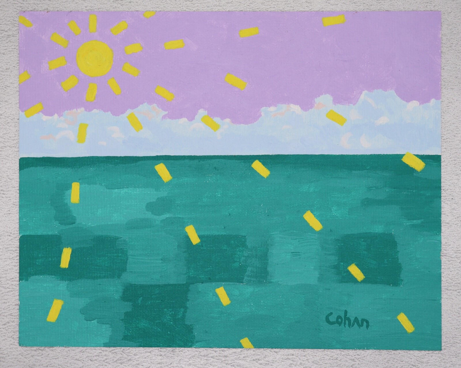 Minimalist Landscape Seascape Acrylic Painting «Sunrise 2″ Signed CohAn 8″ x 10»