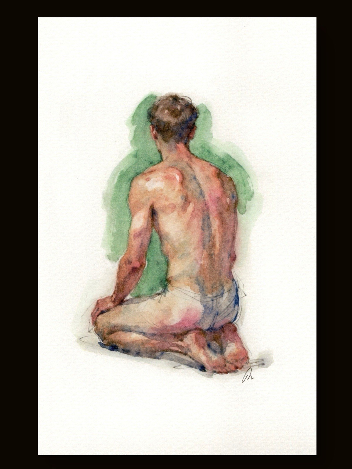 Original Watercolor Painting Male Figure Study Book Page (5.5 × 8.5 inches)