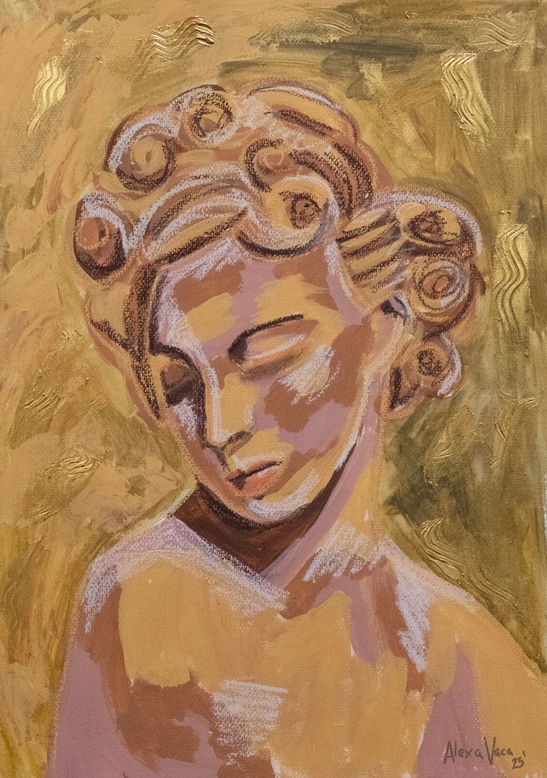 Original Acrylic & Oil Pastels Painting on Artist Paper «Afrodita» by Alexa Vaca