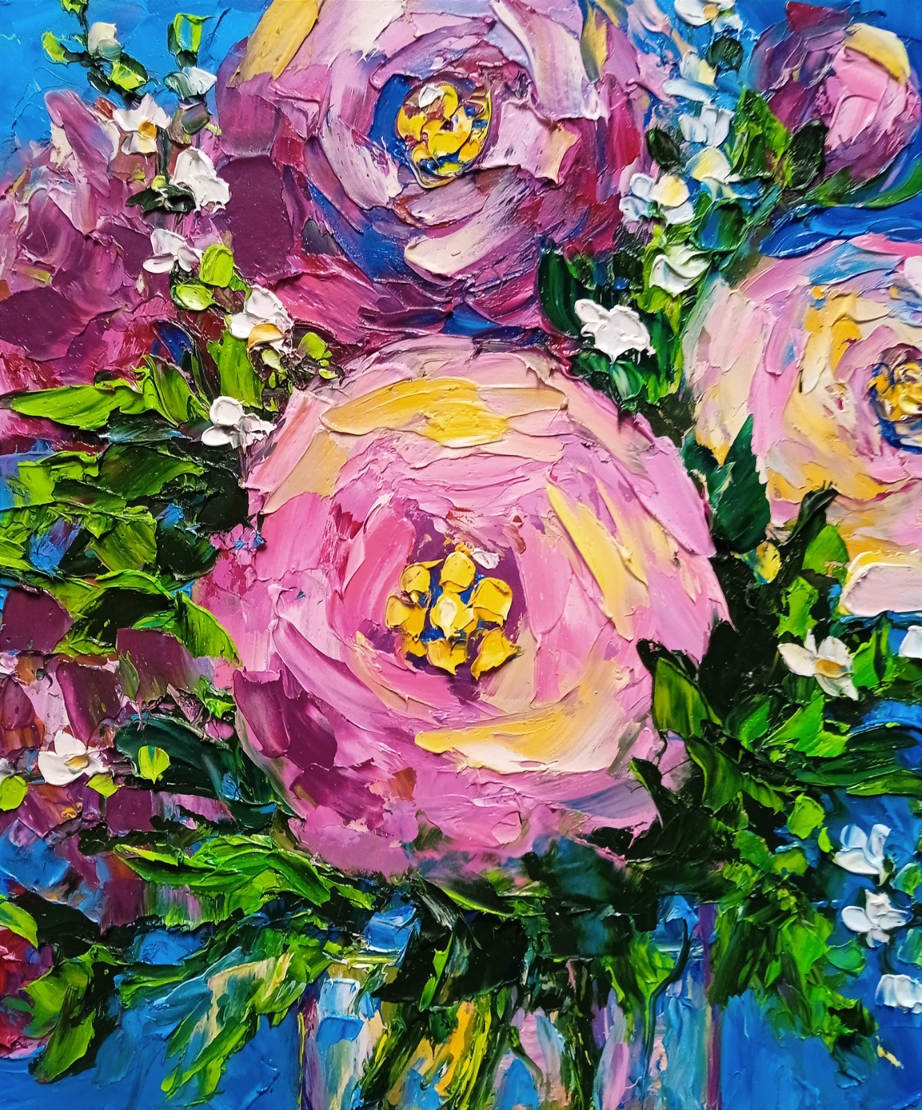 Peonies Oil Painting Impasto Floral Original Art 8×10″ Pink Flower