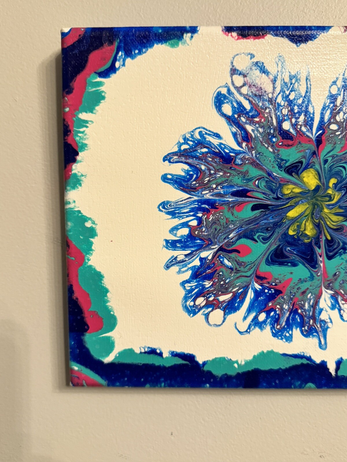 Original Abstract Art Acrylic Fluid Pour Flower Painting On Canvas Wall Decor