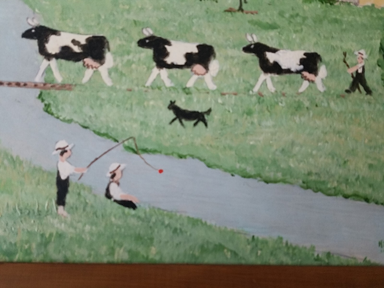Harold Everett Bayer, Toldeo Ohio painting primitive folk farm landscape cows