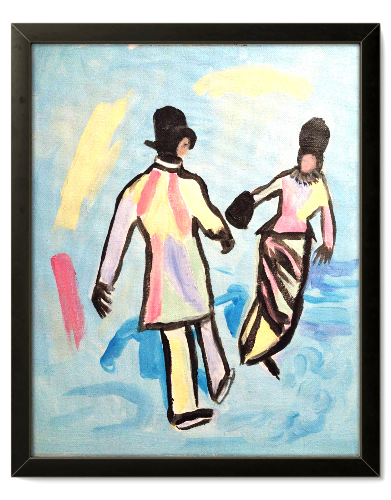 Ice Skating Nostalgic 11×14 Modern Original Signed Canvas Wall Art Acrylic