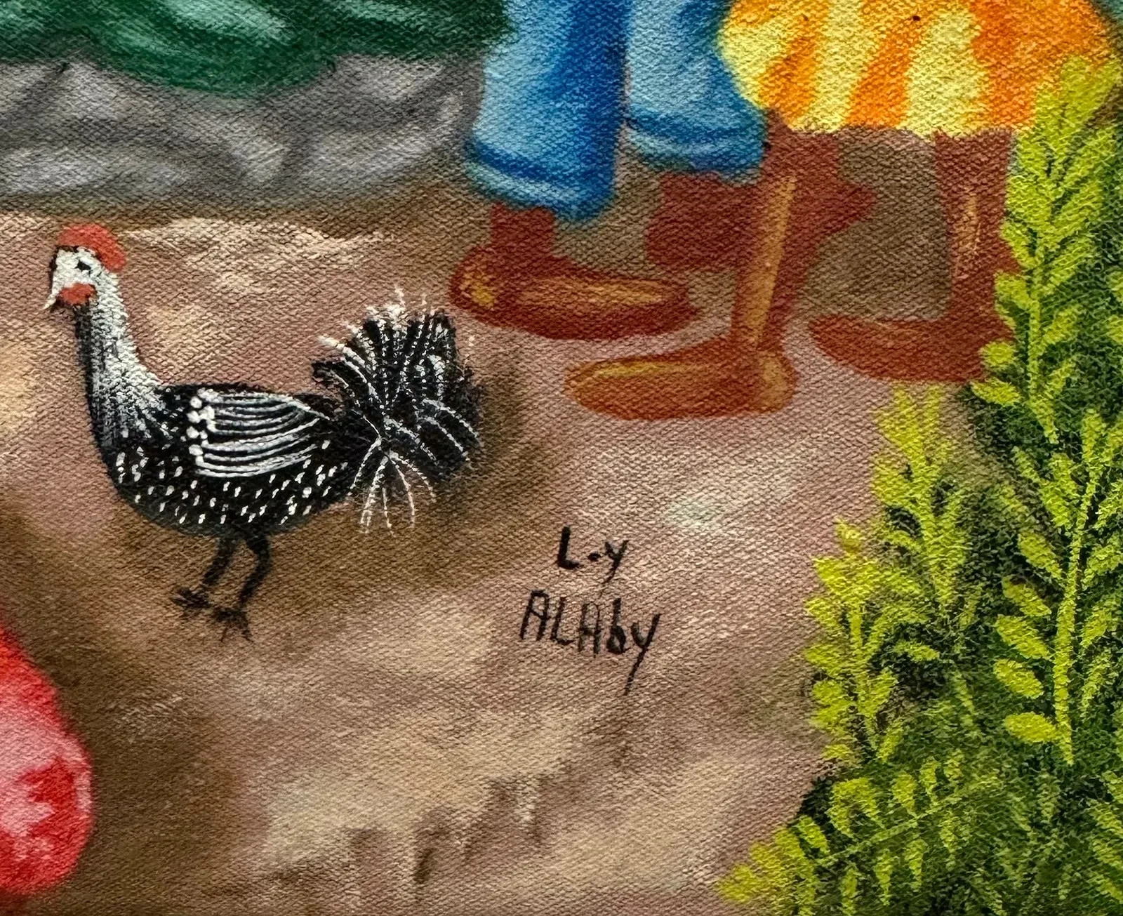 ORIGINAL HAITIAN ART PAINTING BY YL ALABY MARKET VILLAGE INHABITANTS 24X20 In.