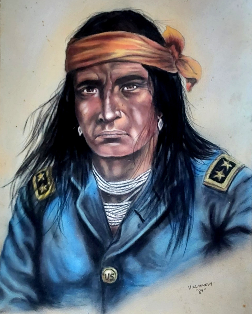 Rare Vintage Apache Scout Native American in US Uniform – Villanueva Painting
