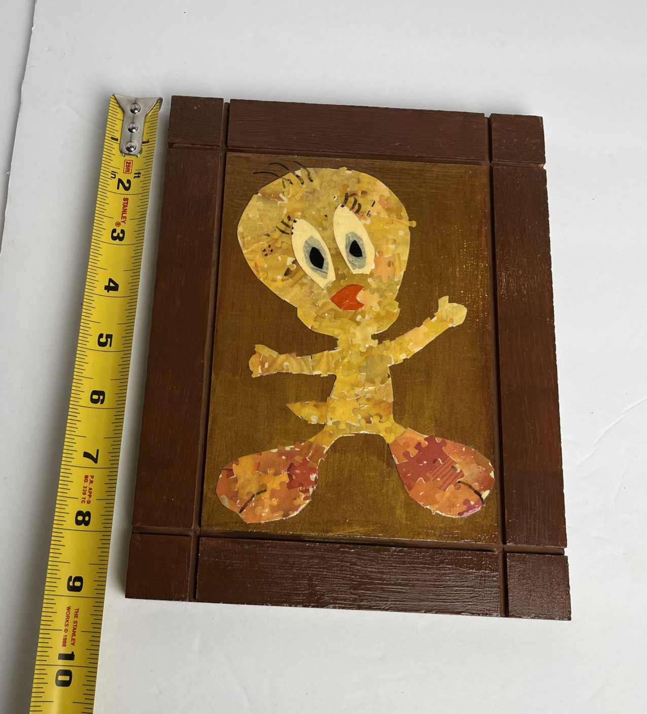 Handmade Unique Tweety Bird Art Modern Using Puzzle Piece Collage Vtg Warner Bro