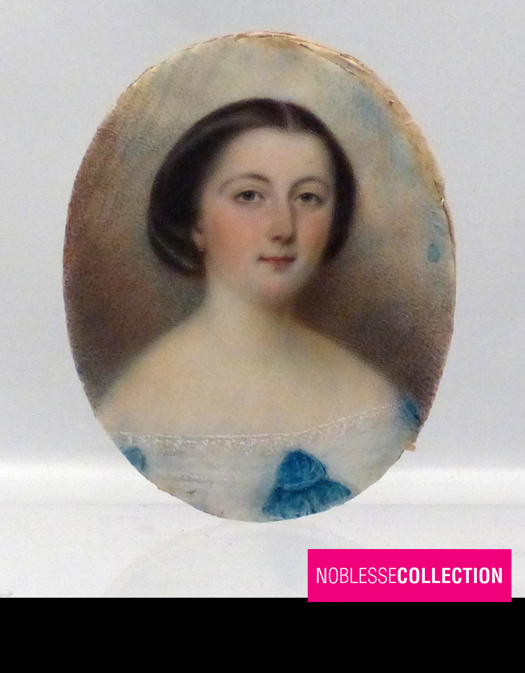 ANTIQUE 1850s FRENCH MINIATURE HAND PAINTED GOUACHE YOUNG WOMAN PORTRAIT