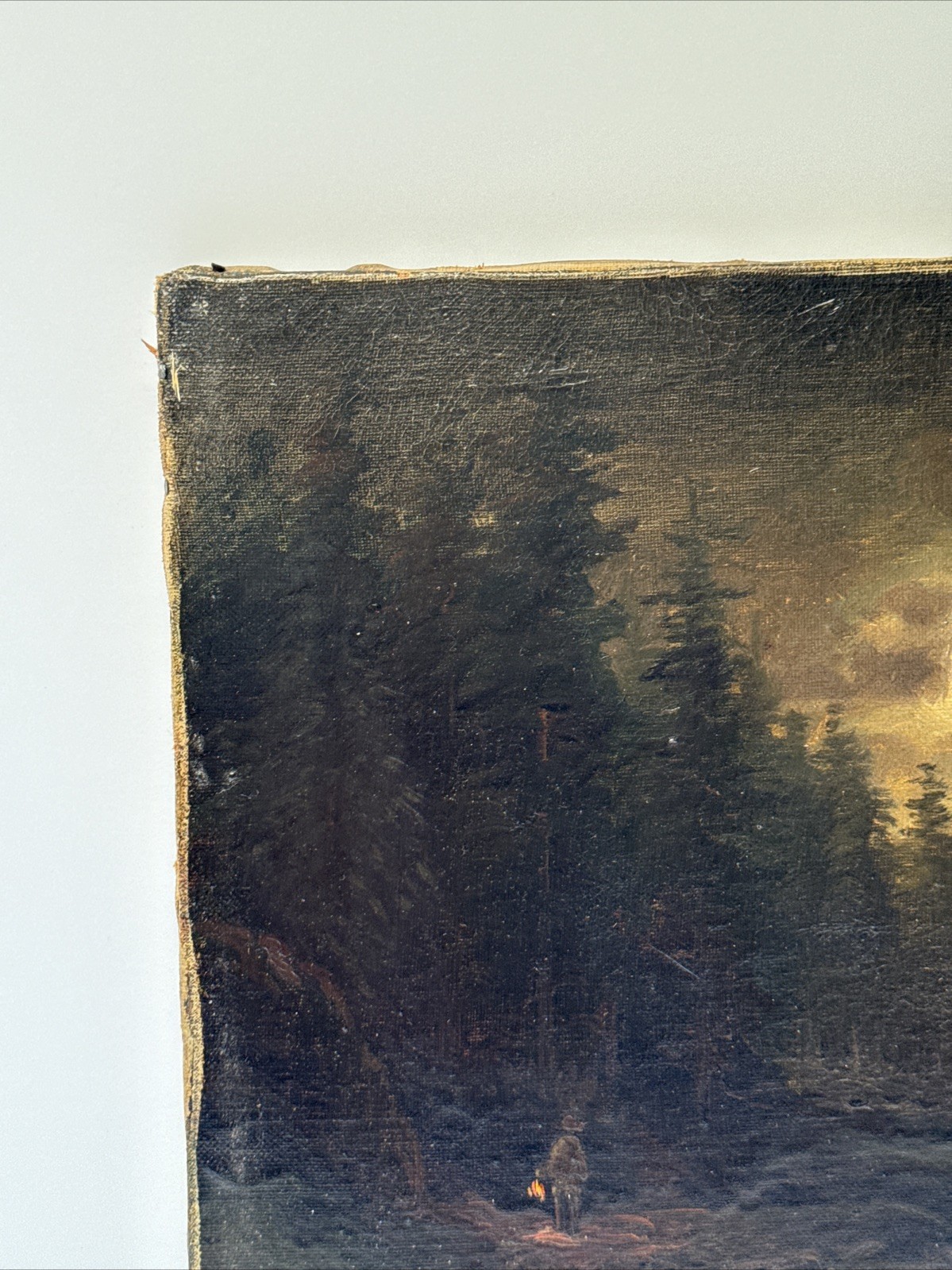 Antique Hudson River School Style Painting Signed Mystery 19th Century Night