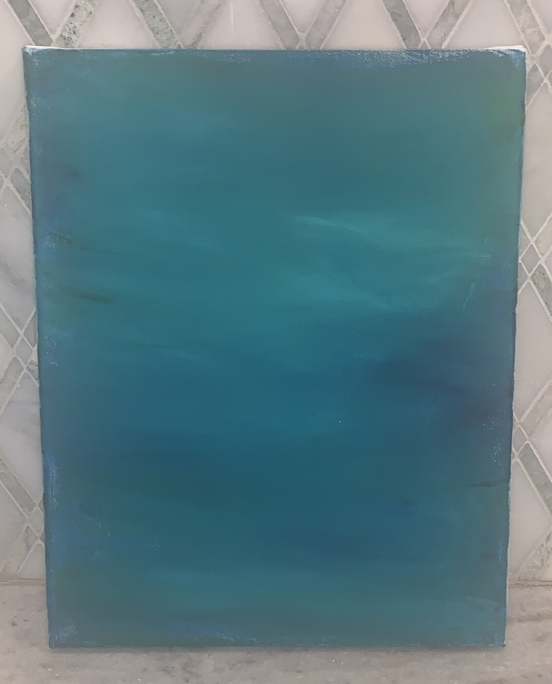 Vtg Modern Contemporary Shades Of Matte Blue & Green Painting Unframed 11”x14”