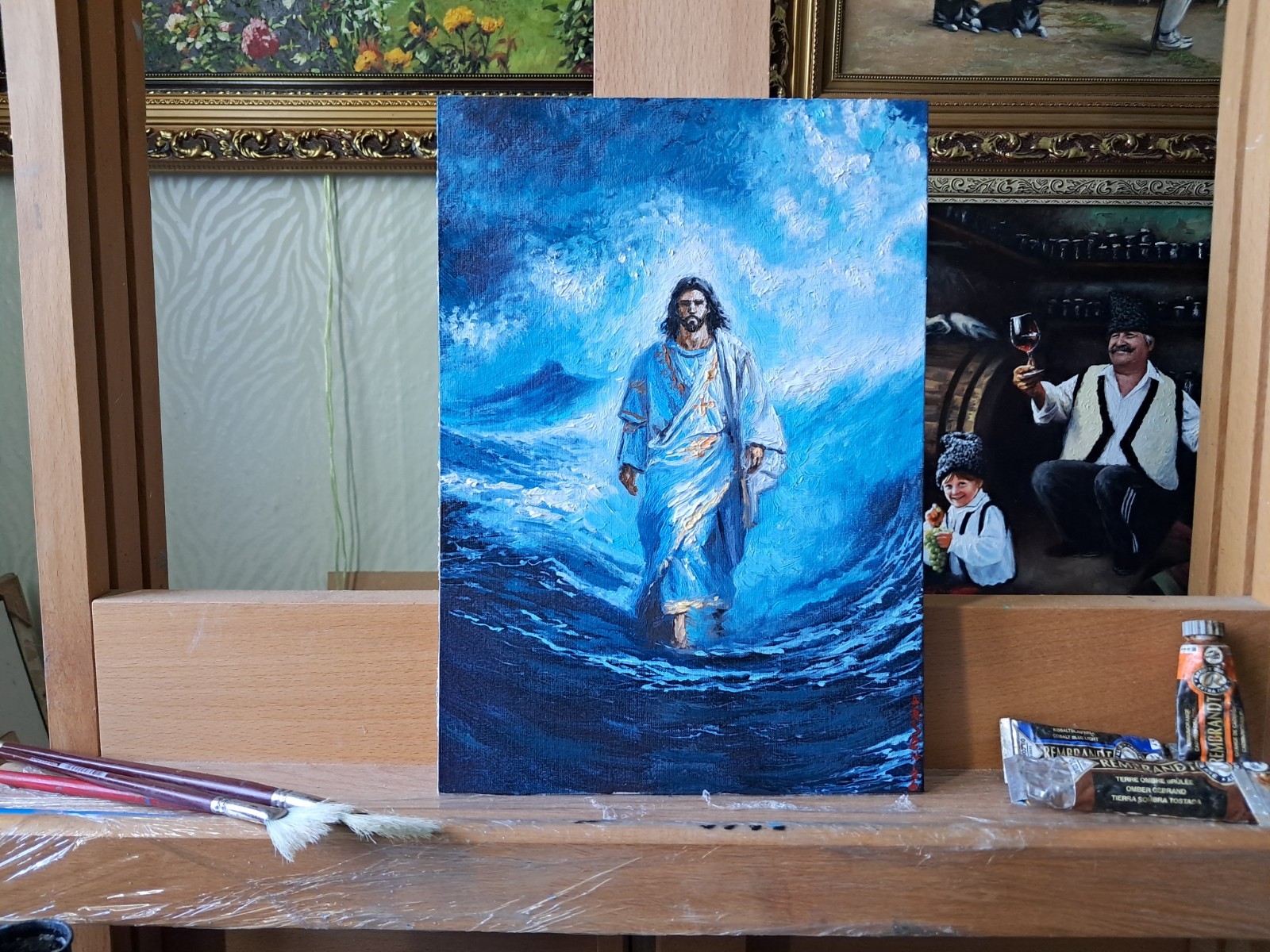 Jesus Walking on Water – Original Oil Study 30×21 cm | Spiritual Christian Art