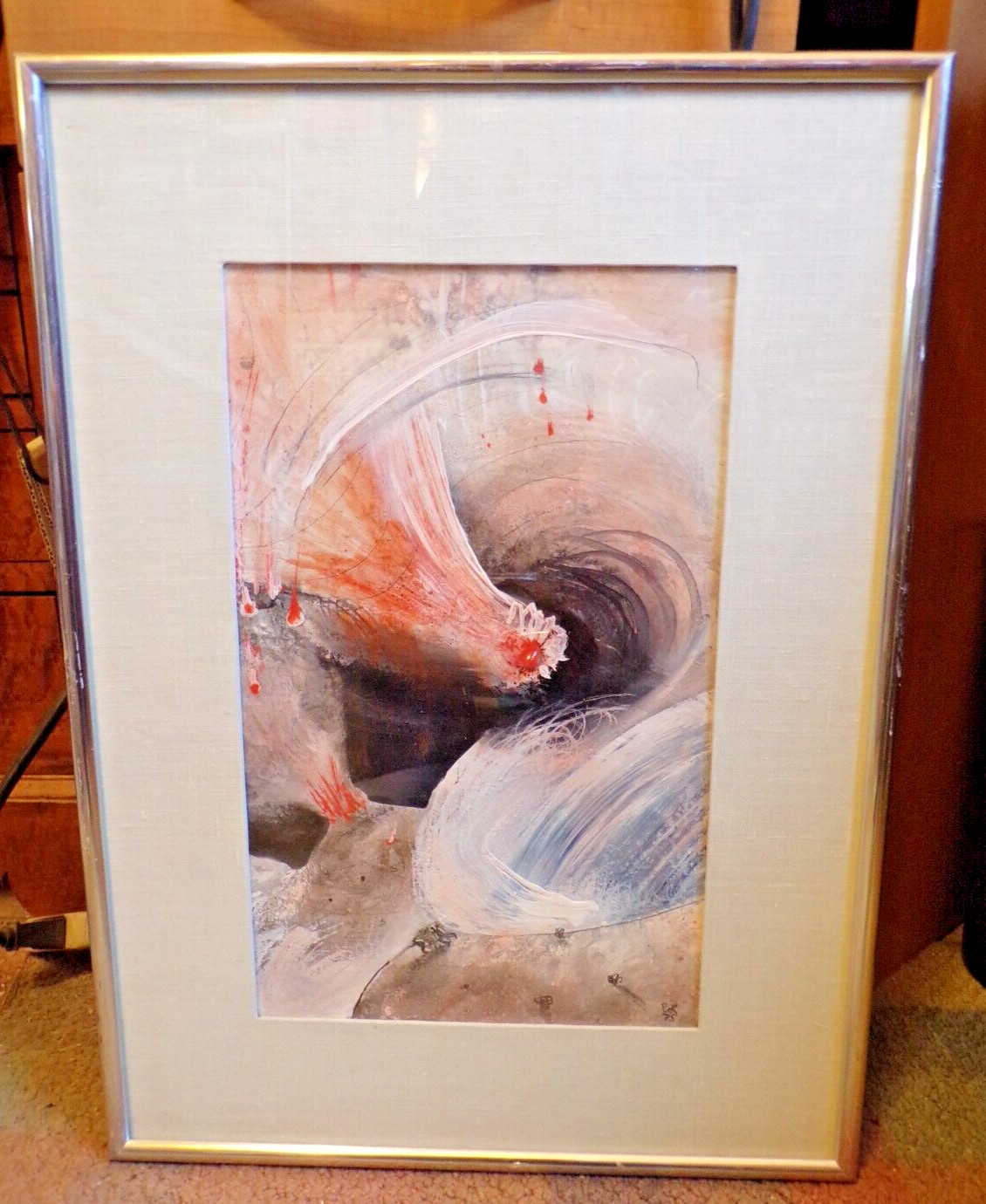 Peter W. Rogers, “Chaos” Signed 1975, Acrylic Gesso 9 ½” x 15 ½ Visual, Framed