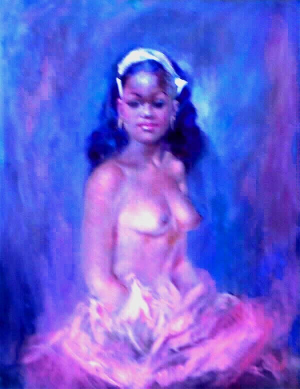 Julian Ritter «Lady Of Color Kneeling» Original Fine Art Oil Painting 20″ X 26