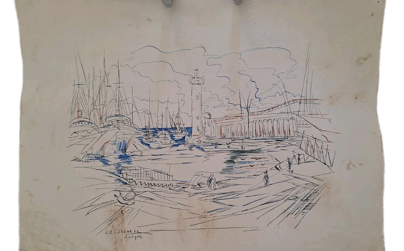 Painting Watercolour Landscape Marin Boat » Antibes Au Lighthouse » Signed