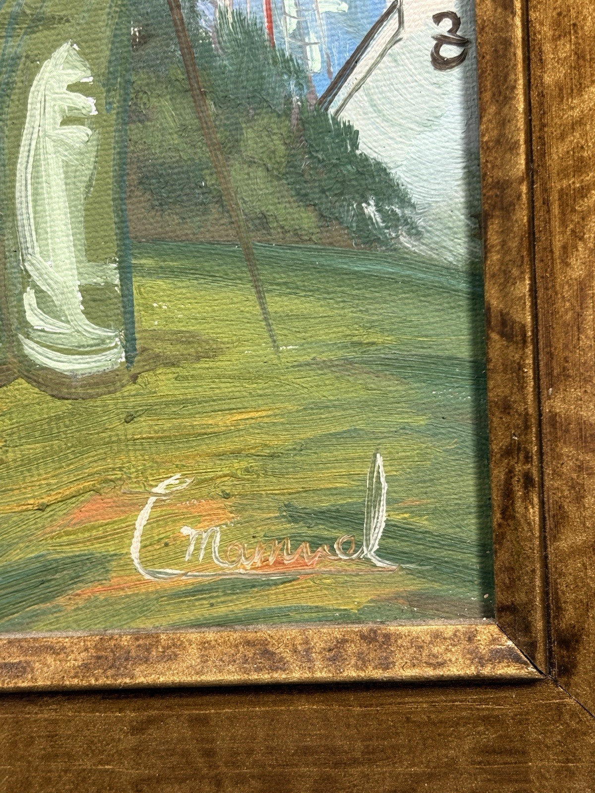 C. Manuel Signed Original Impressionist Oil Painting Captain and Boy Wood Frame