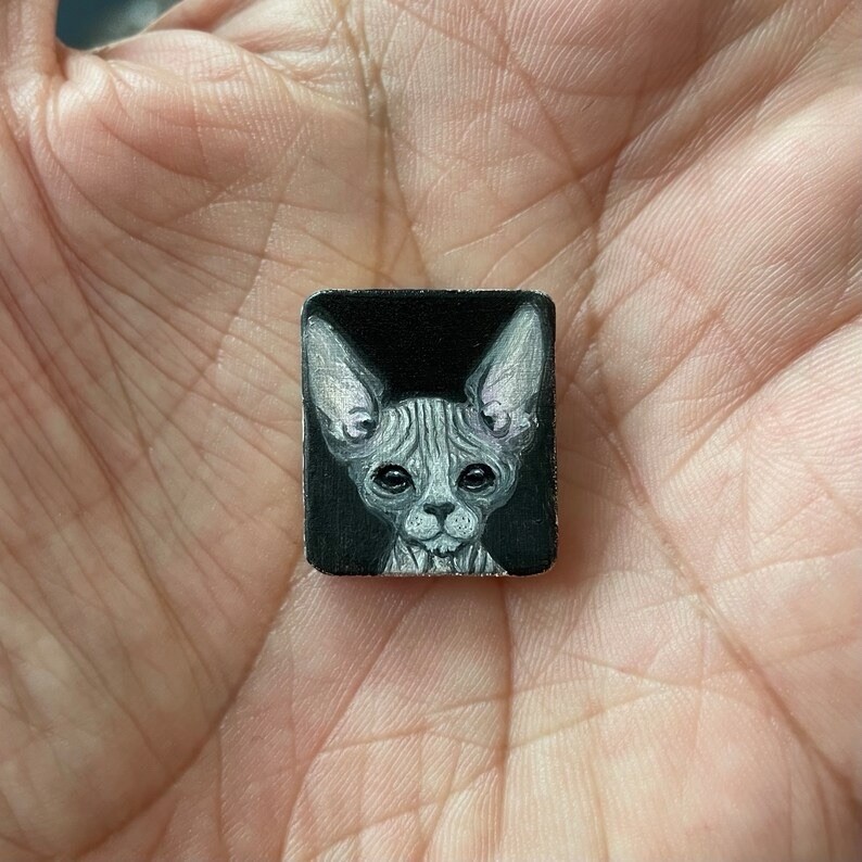 Sphynx Kitten Cat Art Miniature Oil Painting Original Scrabble Tile OOAK