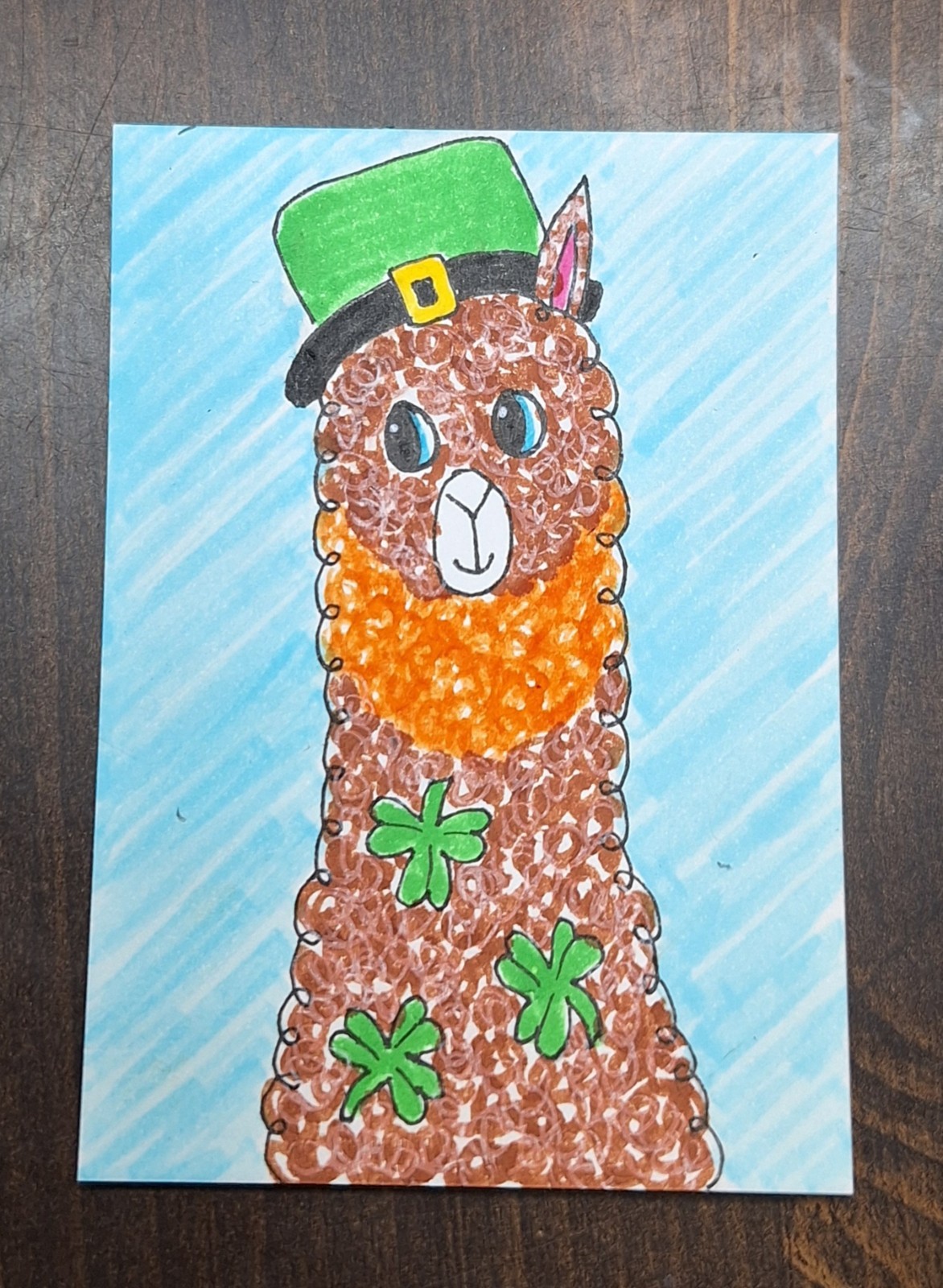 ACEO Original St. Pat’s Alpaca Llama Watercolor Painting by Sandrajean Smith