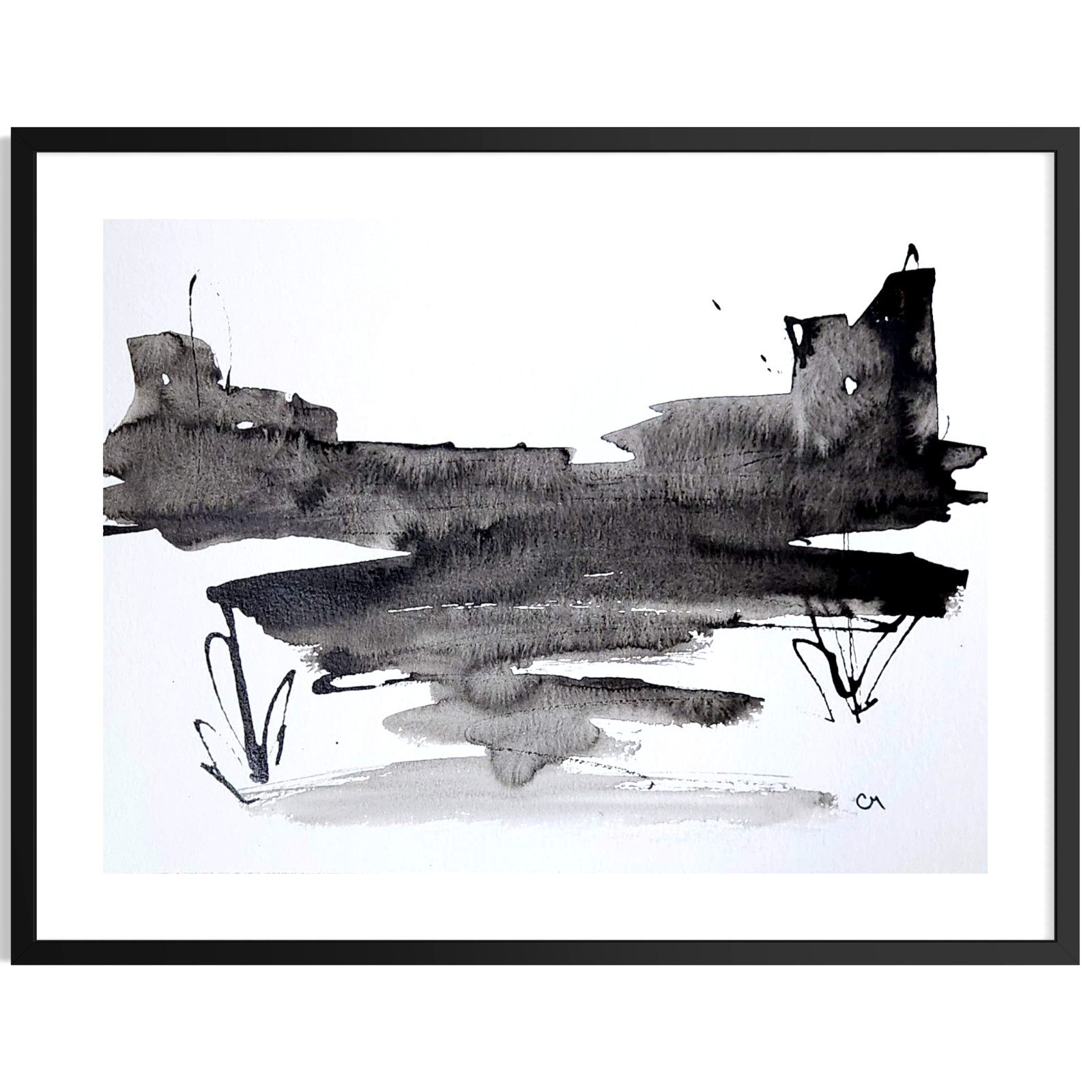 Original Abstract Acrylic 9×12 Desert Black White Striking One of a Kind