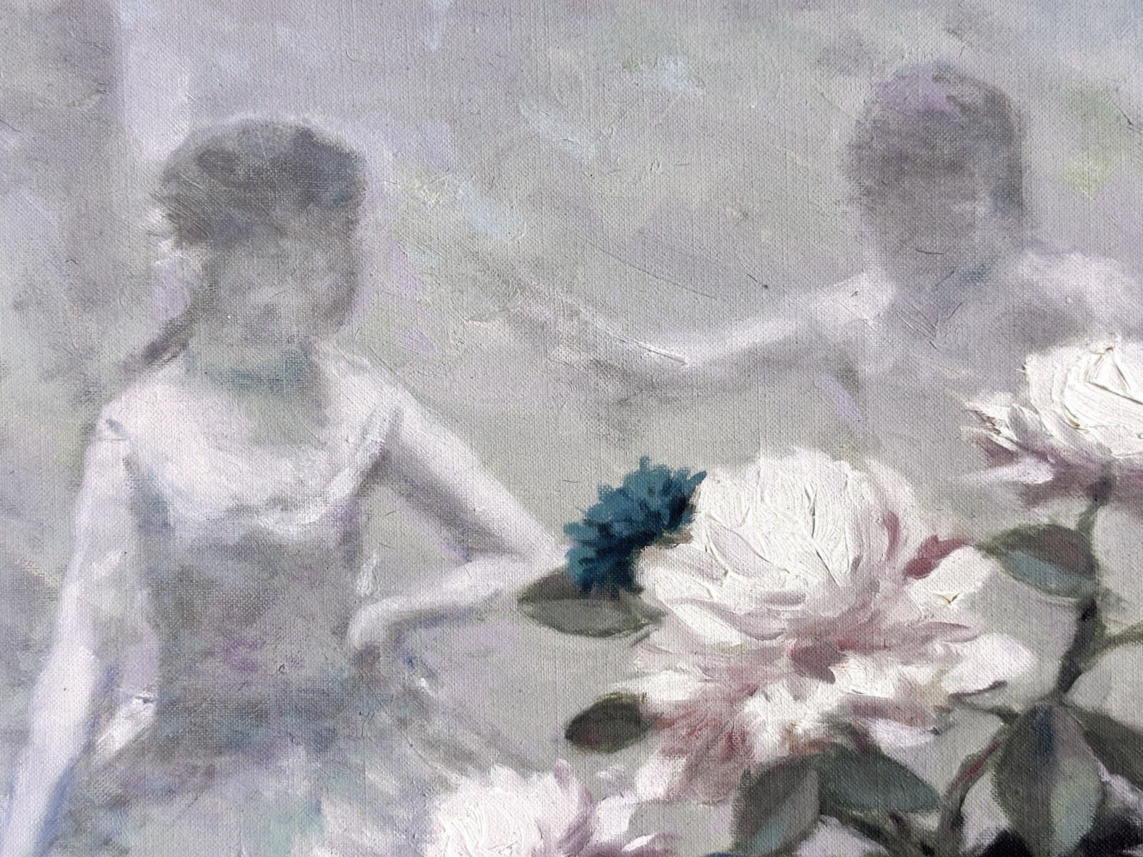 Andre Gisson oil painting Flowers with a Painting of Ballet Dancers
