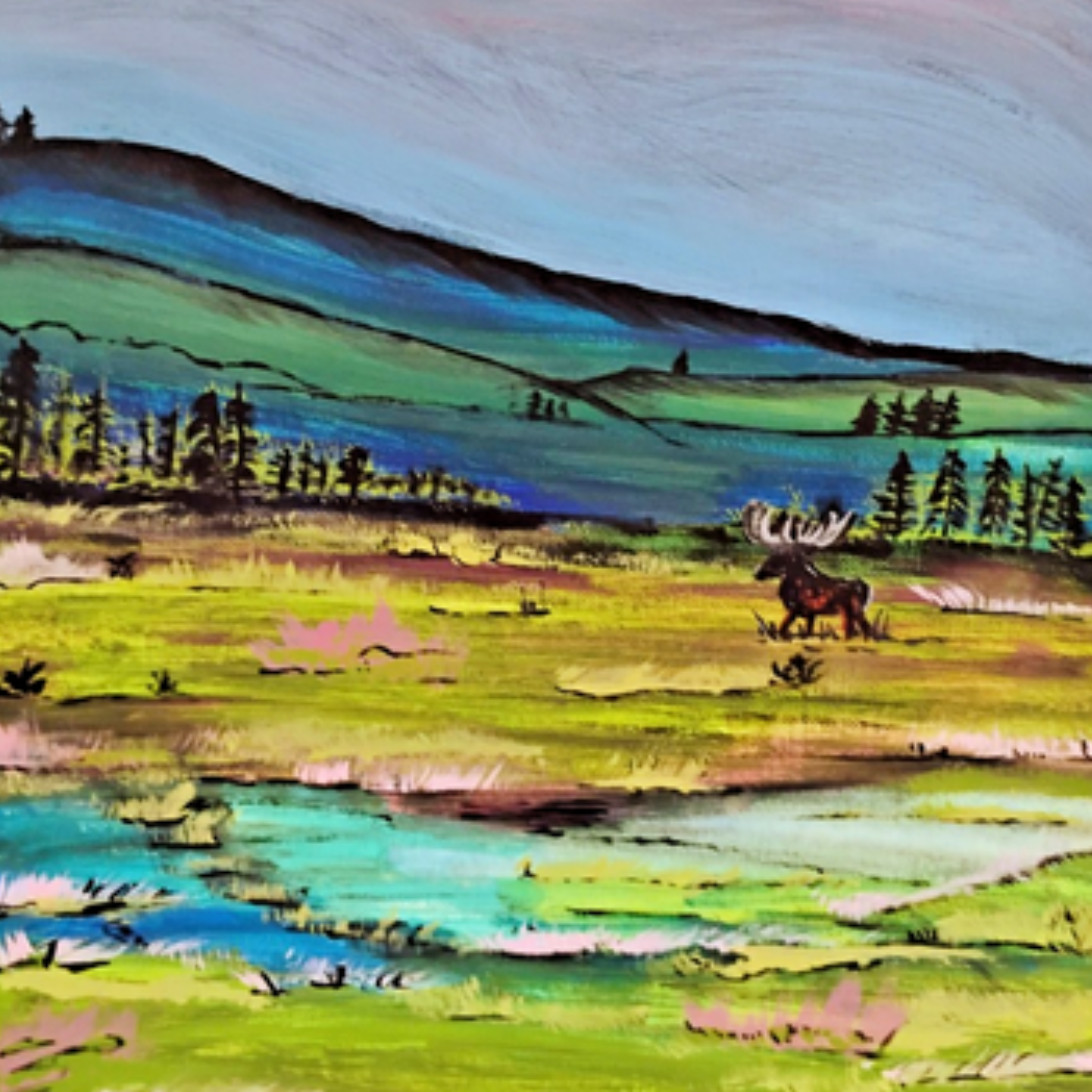 Art Acrylic Painting Original New Brunswick Canada Moose TM NEW Landscape 9×12″